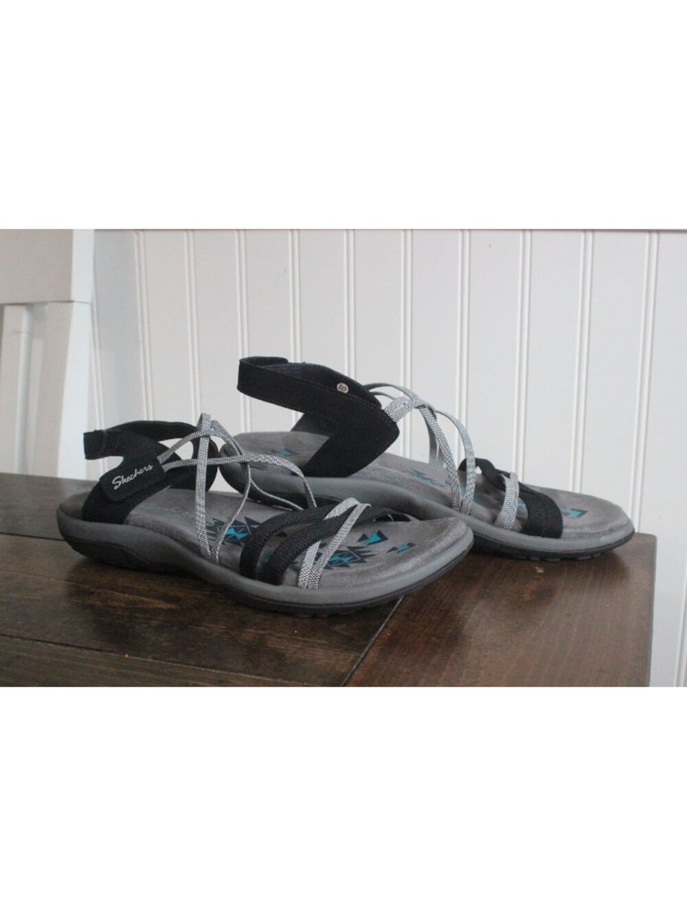 Skechers Reggae Slim takes two Womens Memory Foam Sandals Black Gray Size 10